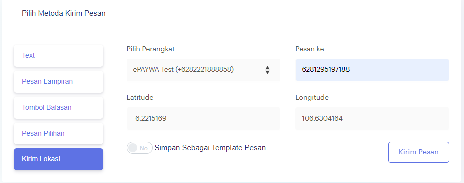 BOT ePPAYWA - Kirim Pesan Lokasi